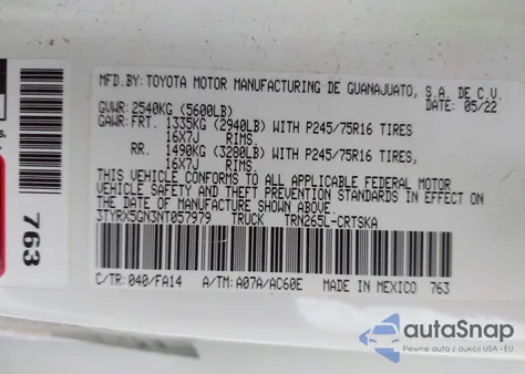 2022 Toyota Tacoma Sr from USA, damaged, VIN 3TYRX5GN3NT057979